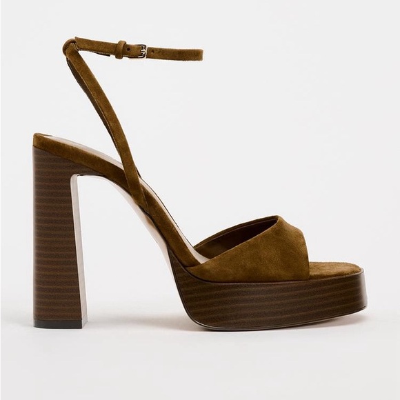 NWOT ZARA brown suede block heel sandals 70s - Picture 5 of 6